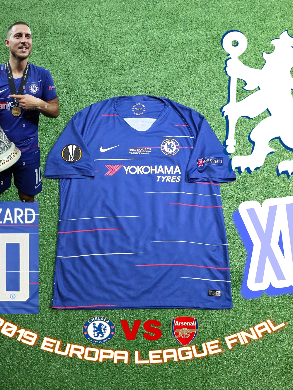 Nike Chelsea FC Eden Hazard #10 2019 Europa League Final Soccer Jersey Men's XL